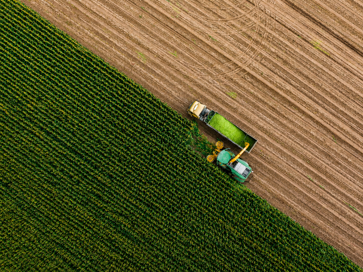 Aerial view of agricultural field operations