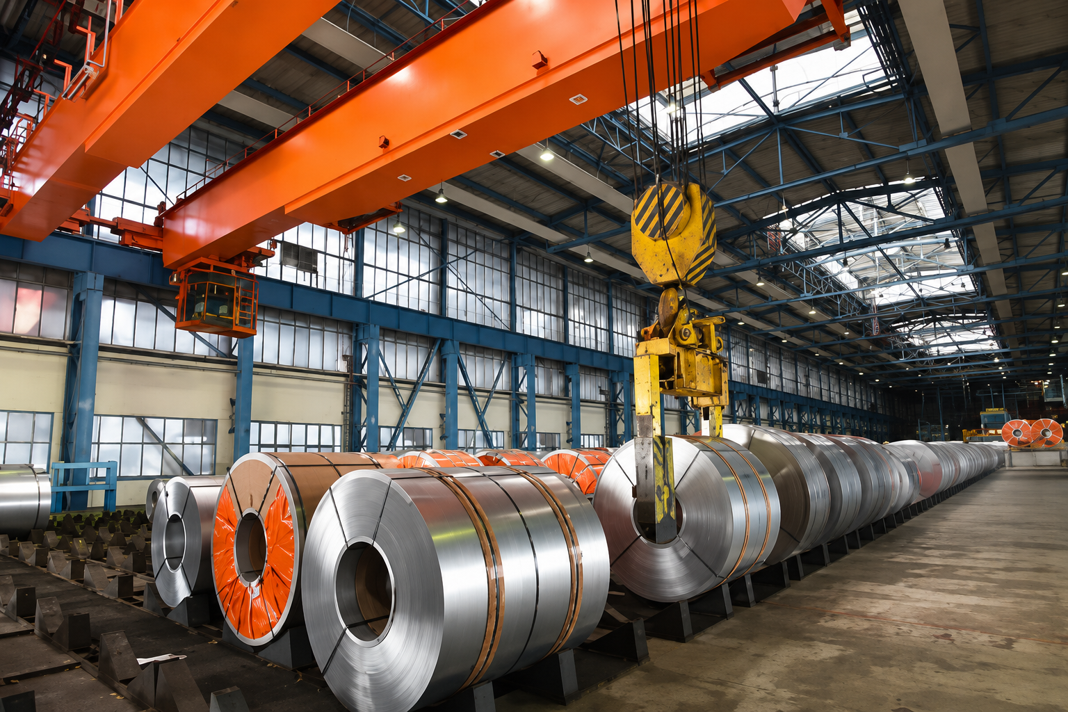 Manufacturing operations with overhead crane and metal coils